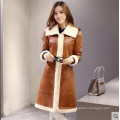 Women′s Lamb Leather and Shearling Coat Long Style